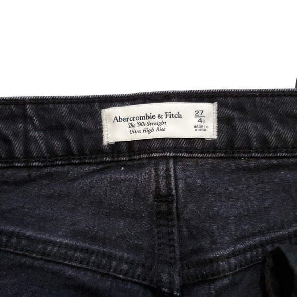 Abercrombie Ultra High Rise 90s Straight Jeans Black Distressed 4 27 - Picture 3 of 11